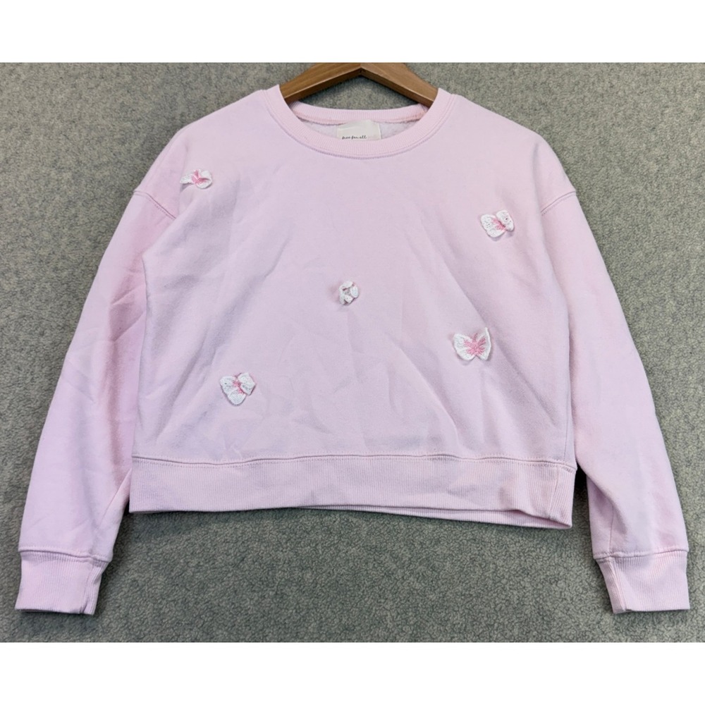 Free For All Girls Pullover Sweatshirt Light Pink Scattered 3D Butterfly M 10/12